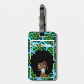 Zwarte vrouw, Hallo Zomer, Tropische Bladeren, Bla Bagagelabel (Achterkant verticaal)