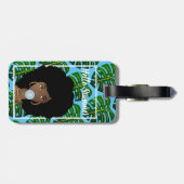 Zwarte vrouw, Hallo Zomer, Tropische Bladeren, Bla Bagagelabel (Achterkant horizontaal)