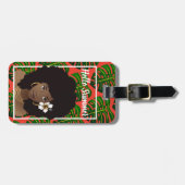 Zwarte vrouw, Hallo zomer, tropische bladeren, roo Bagagelabel (Voorkant horizontaal)