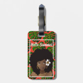 Zwarte vrouw, Hallo zomer, tropische bladeren, roo Bagagelabel (Achterkant verticaal)