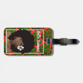 Zwarte vrouw, Hallo zomer, tropische bladeren, roo Bagagelabel (Achterkant horizontaal)