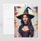 Zwarte Vrouw Heks Herfst bladeren Briefkaart (Voorkant / Achterkant)