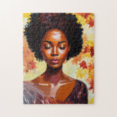 Zwarte Vrouw Herfst Afro Kunst Legpuzzel (Verticaal)