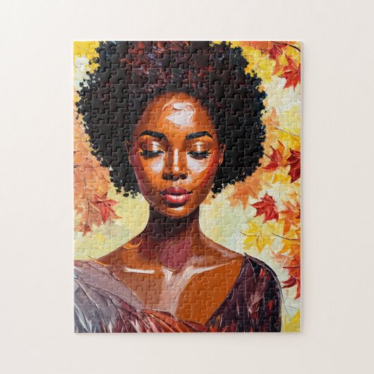 Zwarte Vrouw Herfst Afro Kunst Legpuzzel (Verticaal)