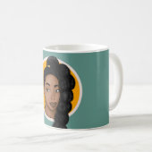 Zwarte vrouw, hoge bladerponytail, turkoois koffiemok (Voorkant rechts)