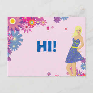 ZWARTE VROUW IN BLAUWE DRESS HI BRIEFKAART