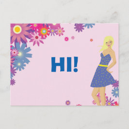 ZWARTE VROUW IN BLAUWE DRESS HI BRIEFKAART