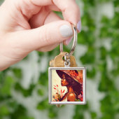 Zwarte vrouw in bloementuin Alle gelegenheden Desi Sleutelhanger (Hand)