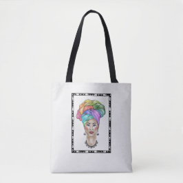Zwarte vrouw in een kleurrijke tulband tote bag