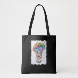 Zwarte vrouw in een kleurrijke tulband tote bag