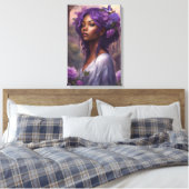 Zwarte vrouw in een Paarse bloementuin Canvas Afdruk (Insitu (Slaapkamer))