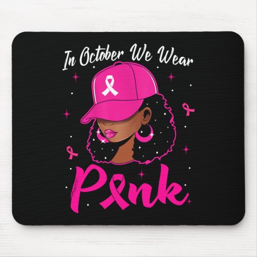 Zwarte vrouw in oktober Draag roze borstkanker Muismat (Voorkant)