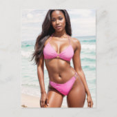 Zwarte vrouw in roze bikini briefkaart (Voorkant)