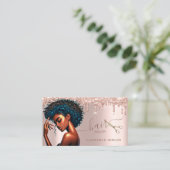 Zwarte Vrouw Kapsalon Roos Gouden Glitter Drips Visitekaartje (Staand voorkant)