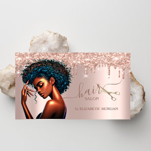 Zwarte vrouw kapster Rose Goud Glitterdruppels  Visitekaartje