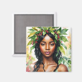 Zwarte Vrouw Kerst Holly Waterverf Kunst Magneet (Voorkant / Achterkant)