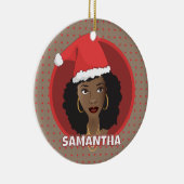 Zwarte Vrouw Kerstman Hoed, Rode Stippen, Bruin Keramisch Ornament (Rechts)