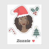Zwarte Vrouw, Kerstmanhoed, Kerstboom, Suikerstok Sticker (Vel)