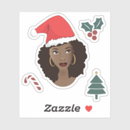 Zwarte Vrouw, Kerstmanhoed, Kerstboom, Suikerstok Sticker