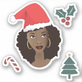Zwarte Vrouw, Kerstmanhoed, Kerstboom, Suikerstok Sticker