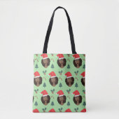 Zwarte Vrouw, Kerstmanhoed, Kerstmispatroon Groen Tote Bag (Voorkant)