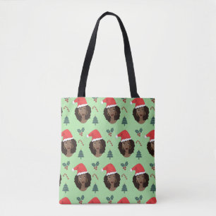 Zwarte Vrouw, Kerstmanhoed, Kerstmispatroon Groen Tote Bag