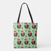 Zwarte Vrouw, Kerstmanhoed, Kerstmispatroon Groen Tote Bag (Achterkant)