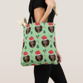 Zwarte Vrouw, Kerstmanhoed, Kerstmispatroon Groen Tote Bag (Dichtbij)