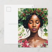 Zwarte Vrouw Kerstmis Holly Poinsettia Kunst Feestdagenkaart (Voorkant / Achterkant)