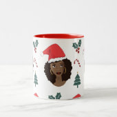 Zwarte Vrouw, Kerstmis Kerstman Hoed, Candy Cane,  Tweekleurige Koffiemok (Center)