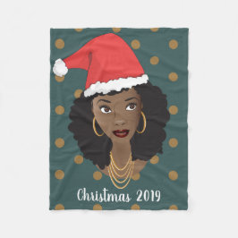Zwarte Vrouw, Kerstmis Kerstman Hoed, Polka Dot Bl Fleece Deken