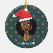 Zwarte Vrouw, Kerstmis Kerstman Hoed, Polka Dot Bl Keramisch Ornament (Achterkant)