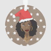 Zwarte Vrouw Kerstmis Kerstman Hoed, Witte Sterren Ornament (achterkant)