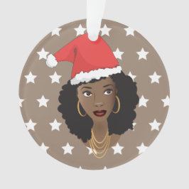 Zwarte Vrouw Kerstmis Kerstman Hoed, Witte Sterren Ornament