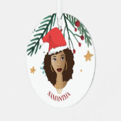 Zwarte Vrouw, Kerstmis Rode Kerstmishoed, Boom, St Metalen Ornament (Voorkant links)