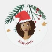 Zwarte Vrouw, Kerstmis Rode Kerstmishoed, Boom, St Metalen Ornament (Achterkant)