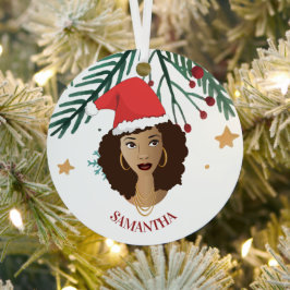 Zwarte Vrouw, Kerstmis Rode Kerstmishoed, Boom, St Metalen Ornament