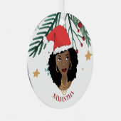 Zwarte Vrouw, Kerstmis Rode Kerstmishoed, Boom, St Metalen Ornament (Voorkant Rechts)