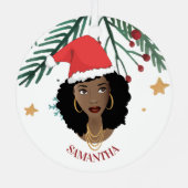 Zwarte Vrouw, Kerstmis Rode Kerstmishoed, Boom, St Metalen Ornament (Achterkant)