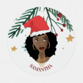 Zwarte Vrouw, Kerstmis Rode Kerstmishoed, Boom, St Metalen Ornament (Voorkant)