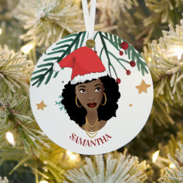 Zwarte Vrouw, Kerstmis Rode Kerstmishoed, Boom, St Metalen Ornament