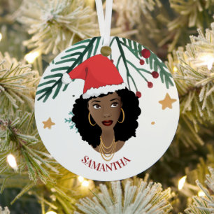 Zwarte Vrouw, Kerstmis Rode Kerstmishoed, Boom, St Metalen Ornament
