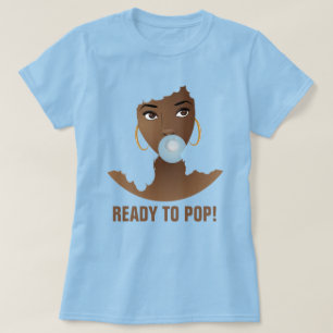 Zwarte Vrouw, klaar voor Pop, Blauw Bubblegum T-shirt