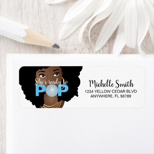 Zwarte Vrouw, klaar voor Pop, Bubblegum, blauw Etiket (Insitu)