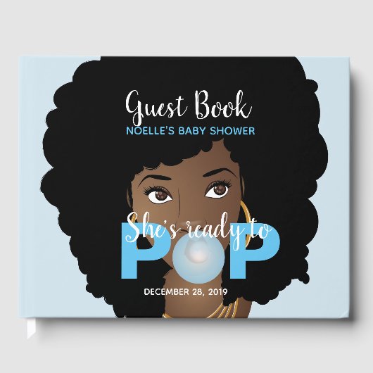 Zwarte Vrouw, klaar voor Pop, Bubblegum, blauw Gastenboek (Voorkant)