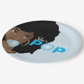 Zwarte Vrouw, klaar voor Pop, Bubblegum, blauw Papieren Bordje (Gekanteld)