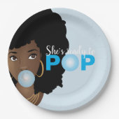 Zwarte Vrouw, klaar voor Pop, Bubblegum, blauw Papieren Bordje (Voorkant)
