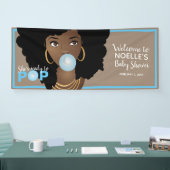 Zwarte Vrouw, klaar voor Pop, Bubblegum, blauw Spandoek (Beurs)