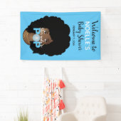 Zwarte Vrouw, klaar voor Pop, Bubblegum, blauw Spandoek (Insitu)