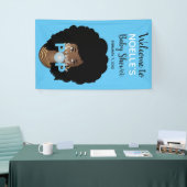 Zwarte Vrouw, klaar voor Pop, Bubblegum, blauw Spandoek (Beurs)